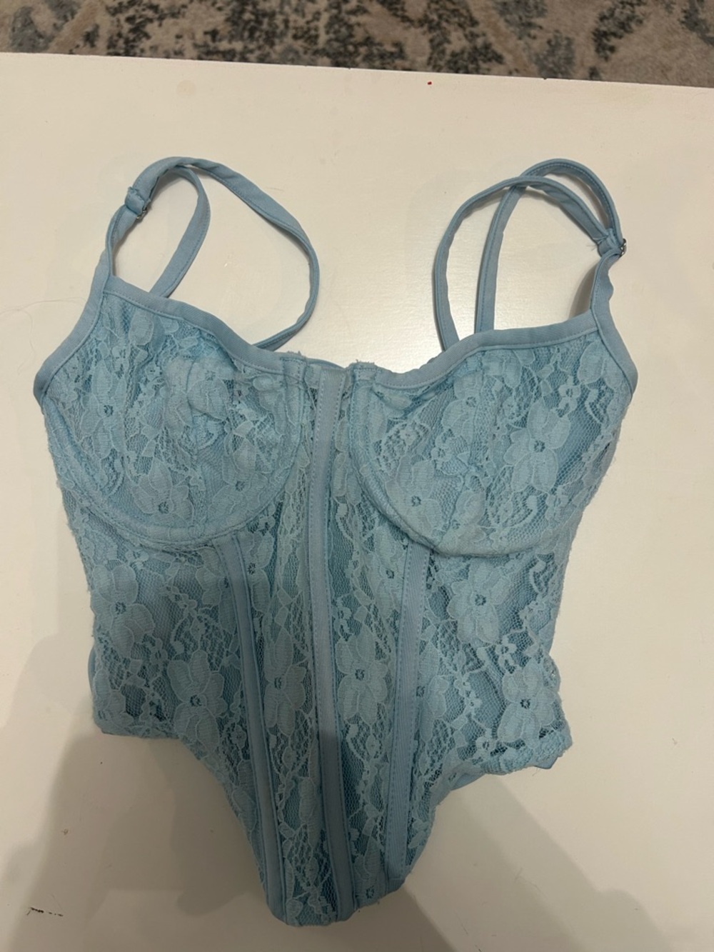 Light Blue Lace Bustier Bodysuit with Underwire Support